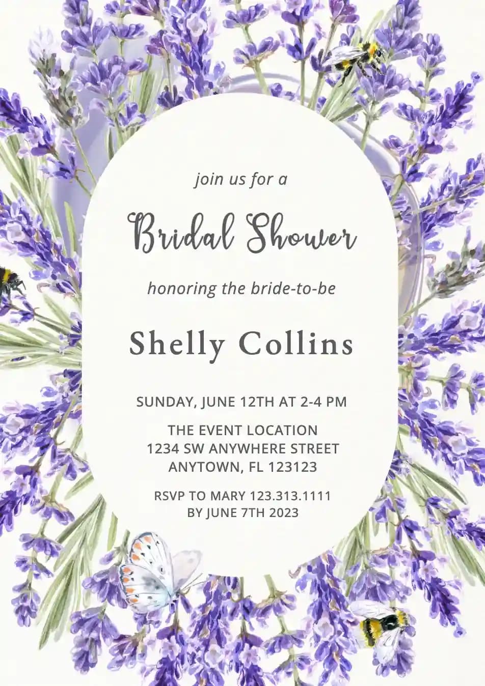 Bridal Shower Invitations - Watercolor Lavender Frame