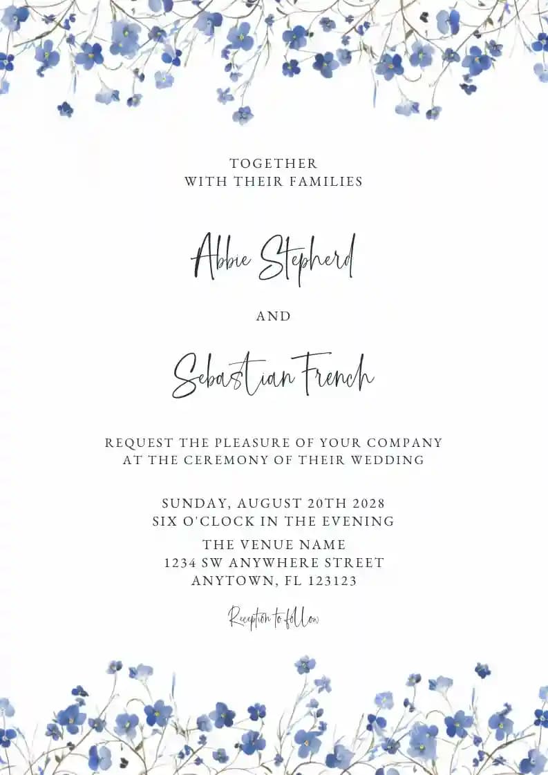 Wedding Invitations - Minimalist Blue Flower