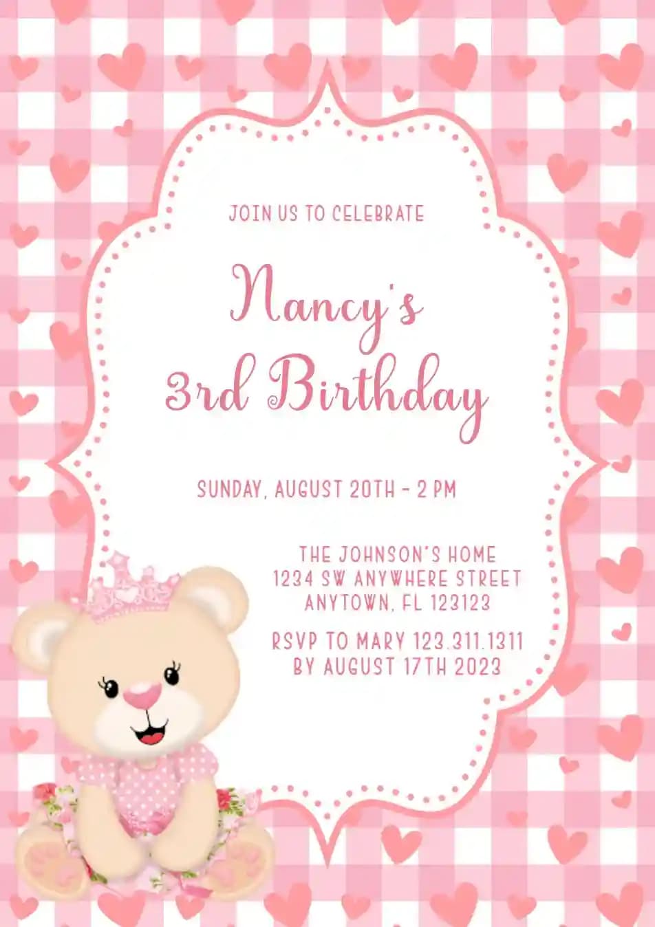 Invitations D'anniversaire Pour Enfants - Princesse Ours