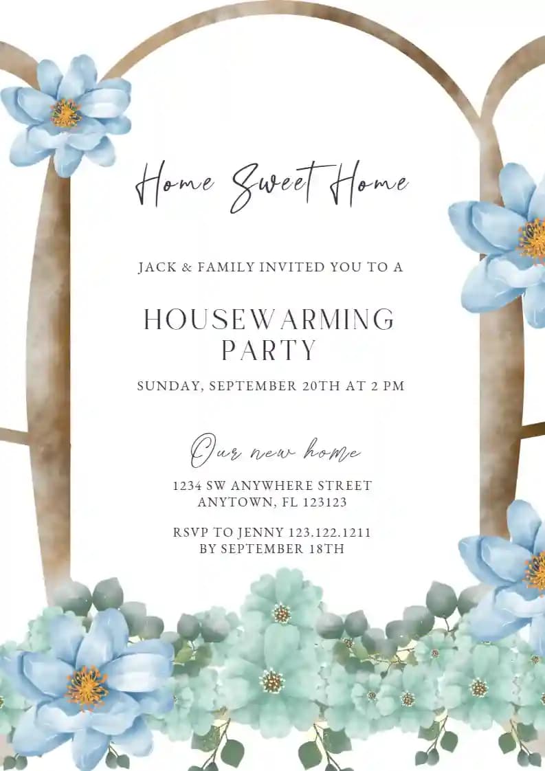 Housewarming Invitations - Blue Flowers On The Window