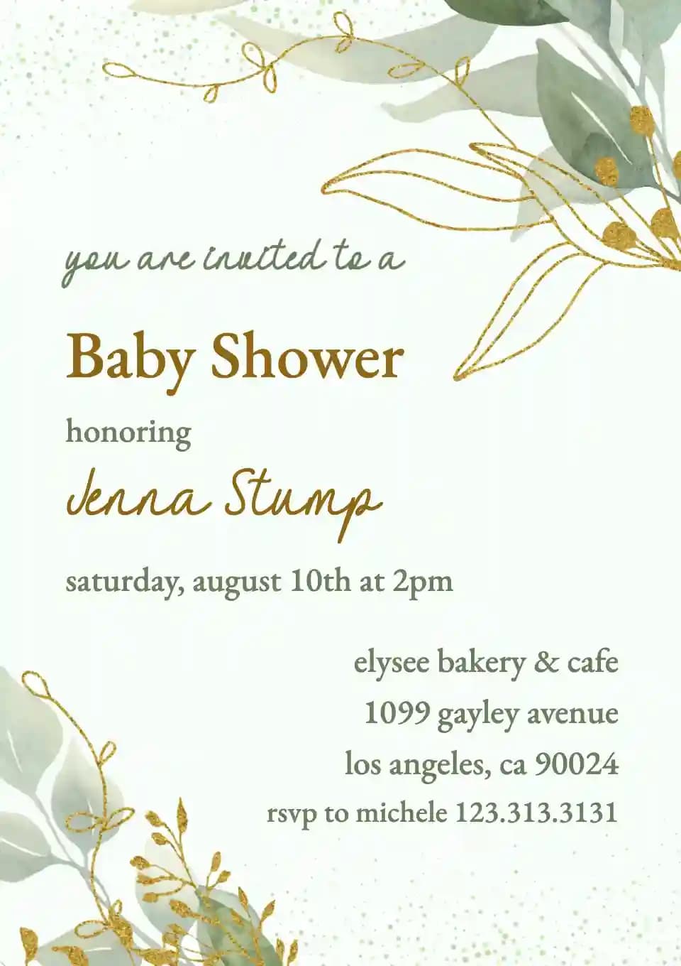Baby Shower Uitnodigingen - Groen Blad En Goud