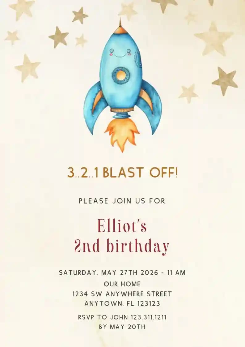 Invitations D'anniversaire Pour Enfants - Fusée Spatiale