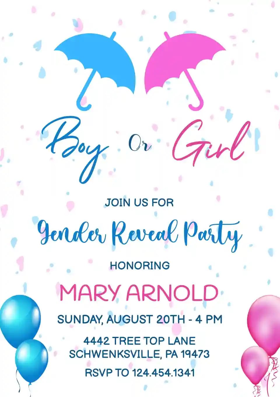 Invitasjoner Til Gender Reveal - Paraply Og Ballong