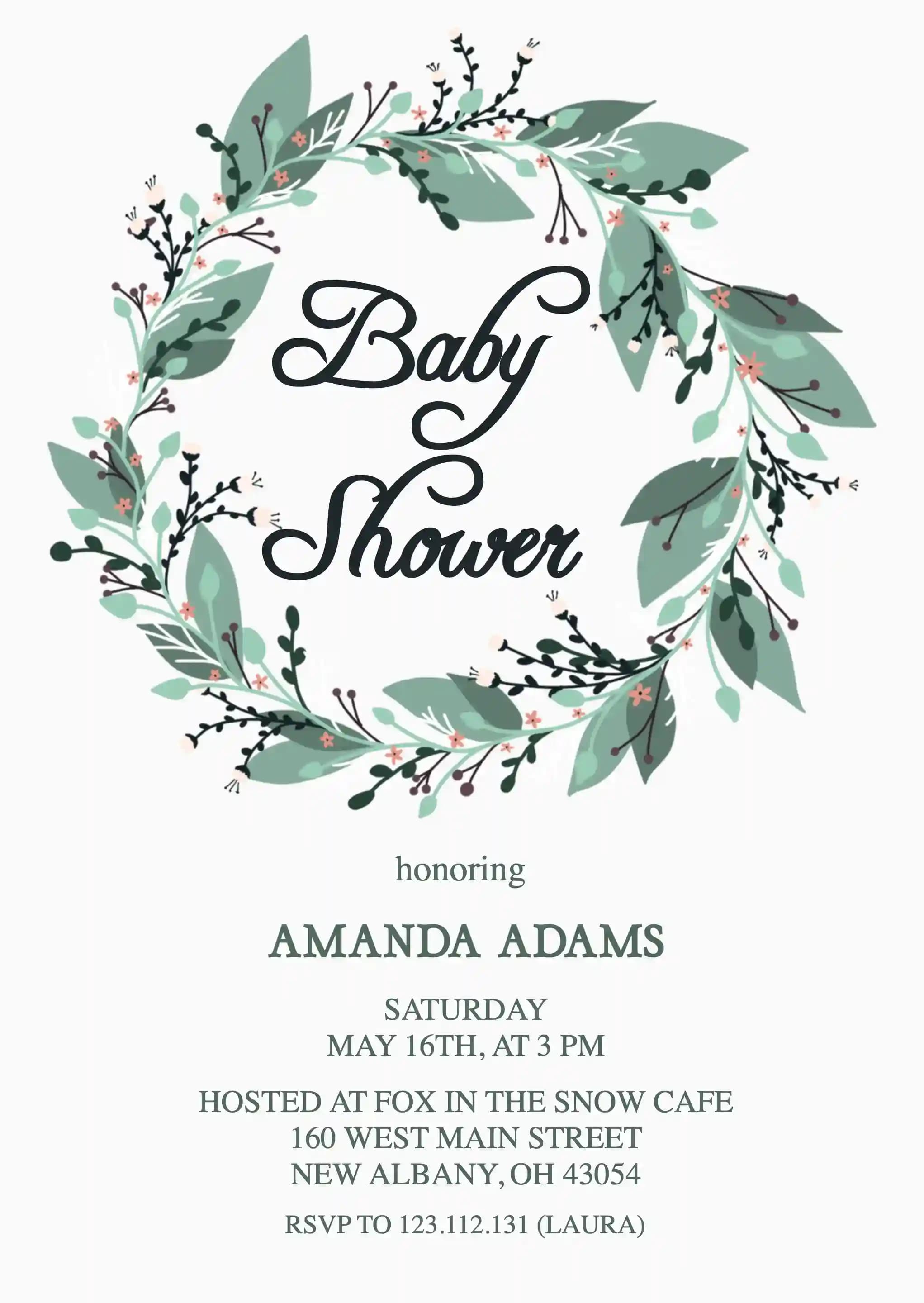 Baby Shower Invitations - Green Floral Circle