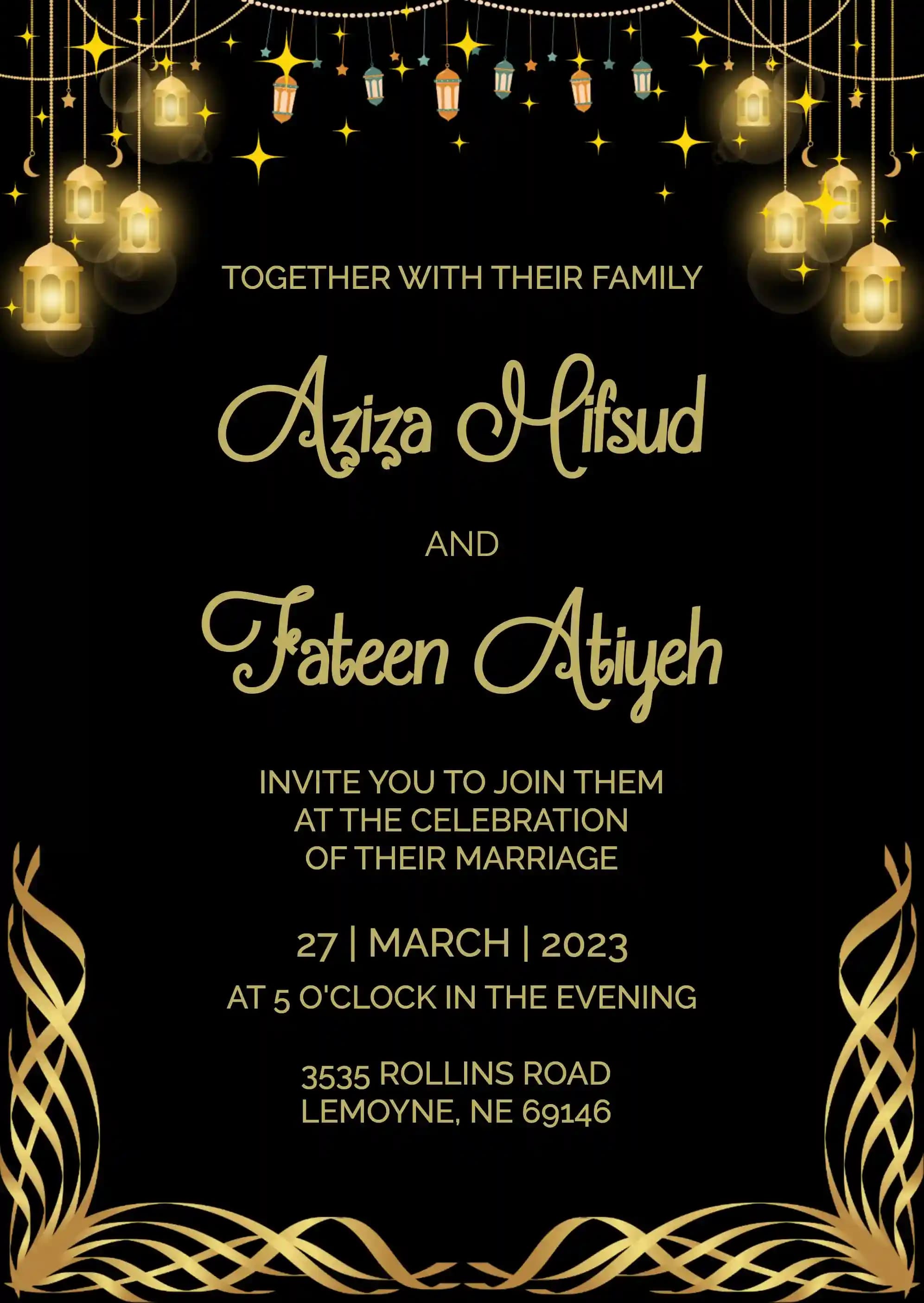 Invitations De Mariage - Lanterne En Or Islamique