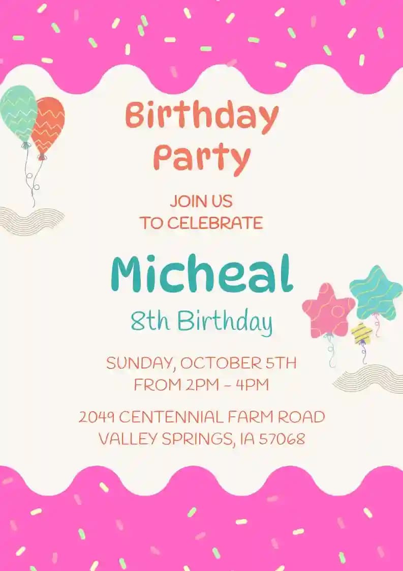 Invitations D'anniversaire Pour Enfants - Fête D'anniversaire En Ballon Coloré