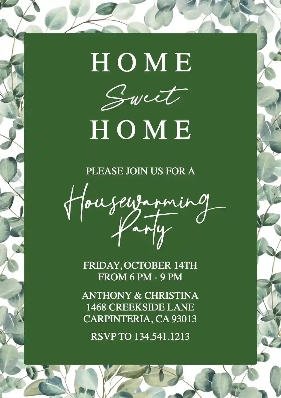 Housewarming Invitations - Eucalyptus Leaves