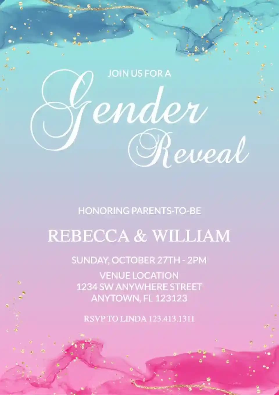 Inbjudningskort Till Gender Reveal - Blått Och Rosa Bläck