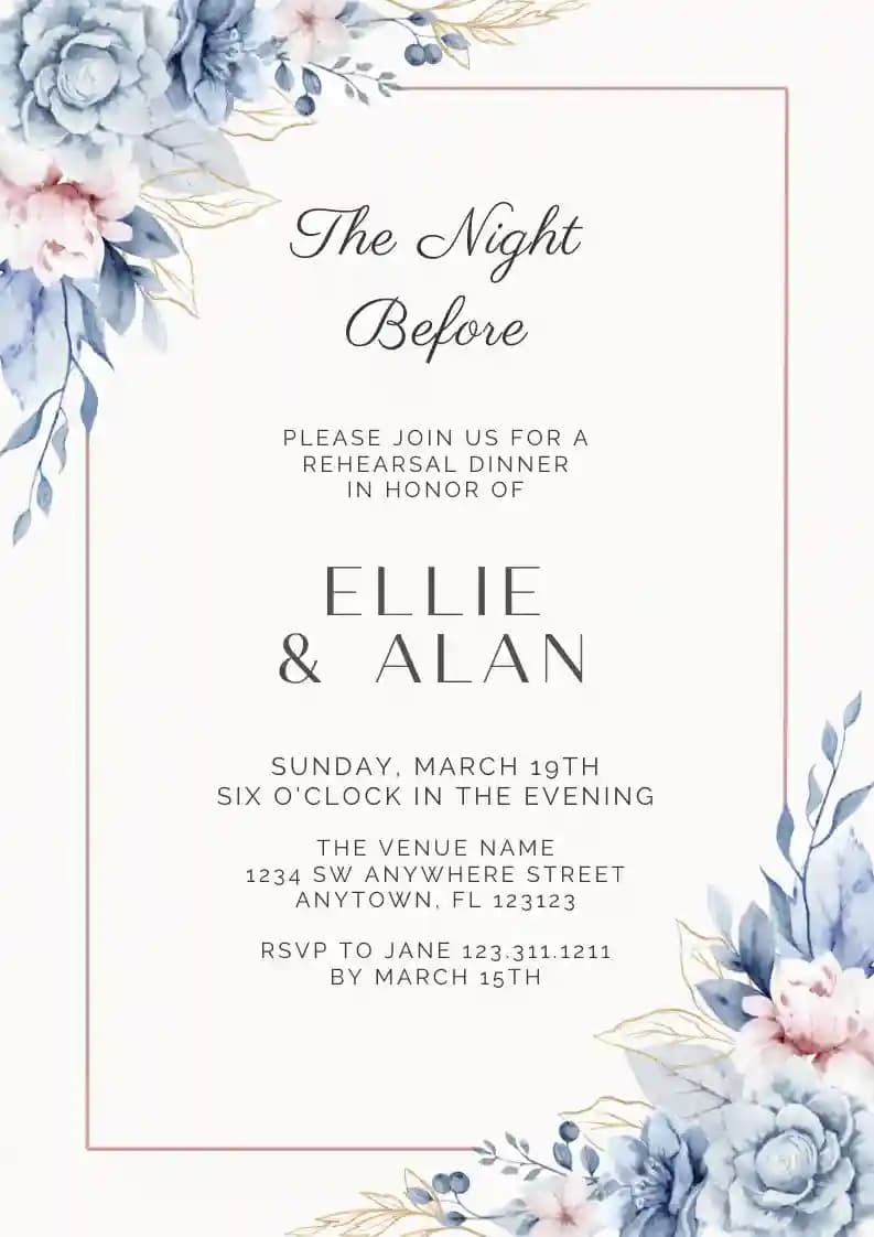 Rehearsal Dinner Invitations - Soft Flower Frame