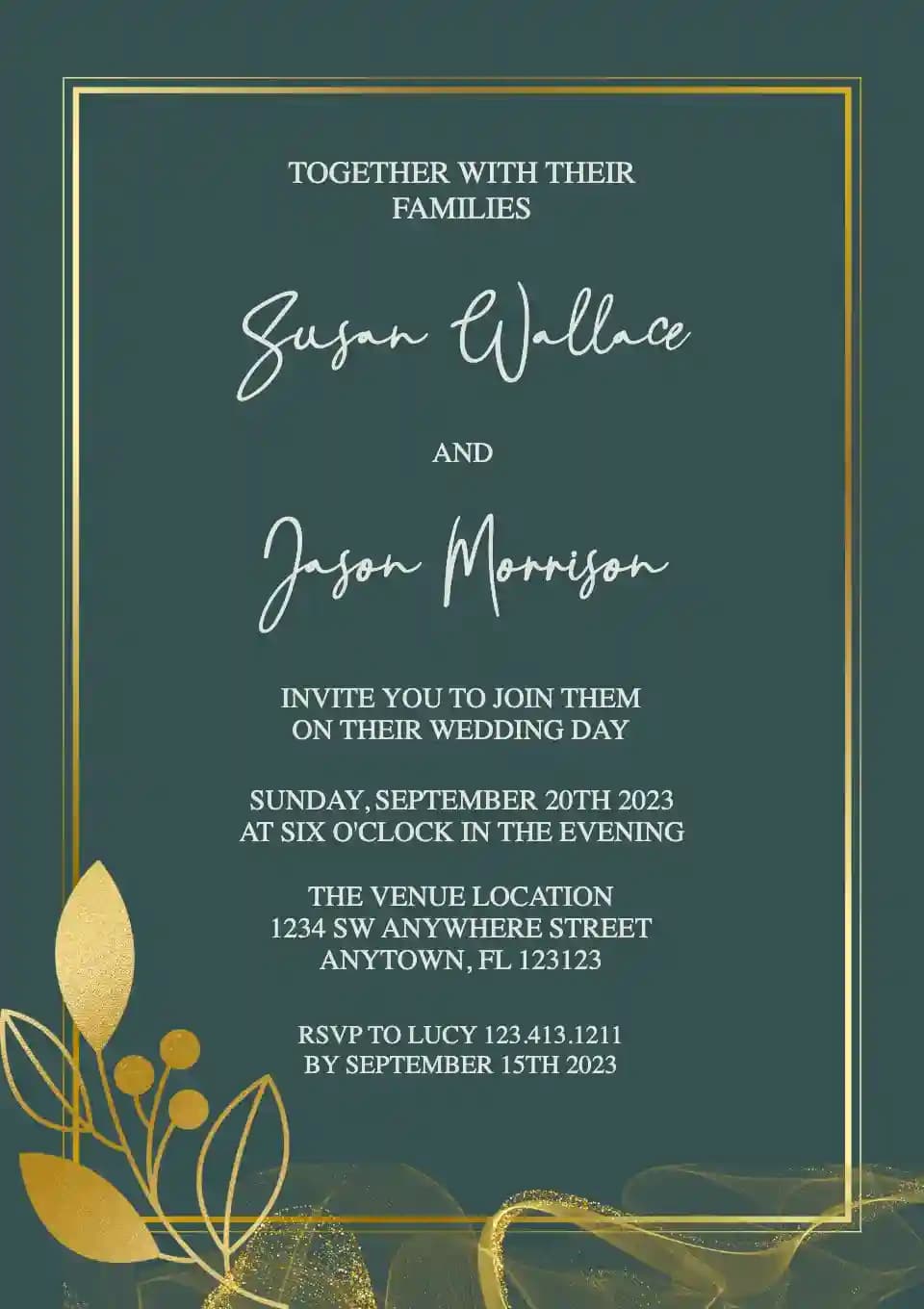 Invitaciones De Boda - Hoja De Oro Moderna