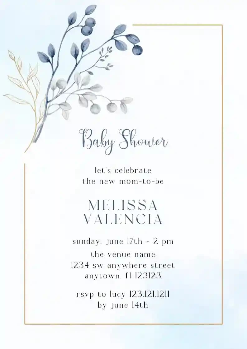 Baby Shower Invitations - Dusty Blue Floral