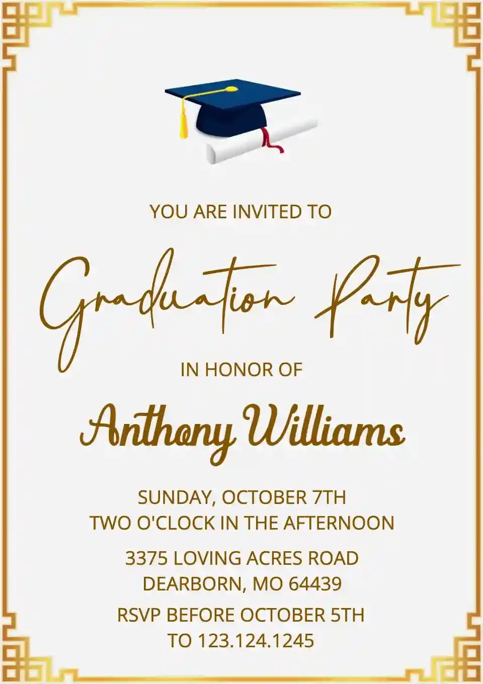 Graduation Party Invitations - Graduation Gold Invitation