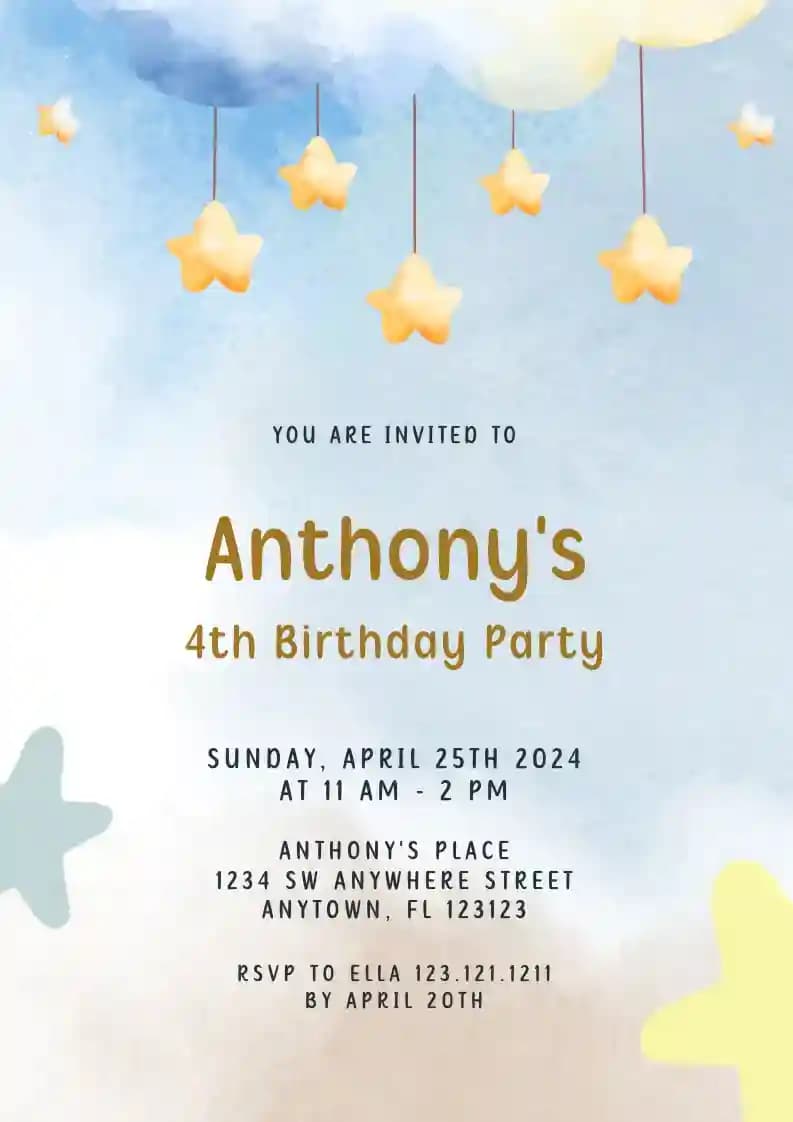 Kids Birthday Invitations - Stars Hanging
