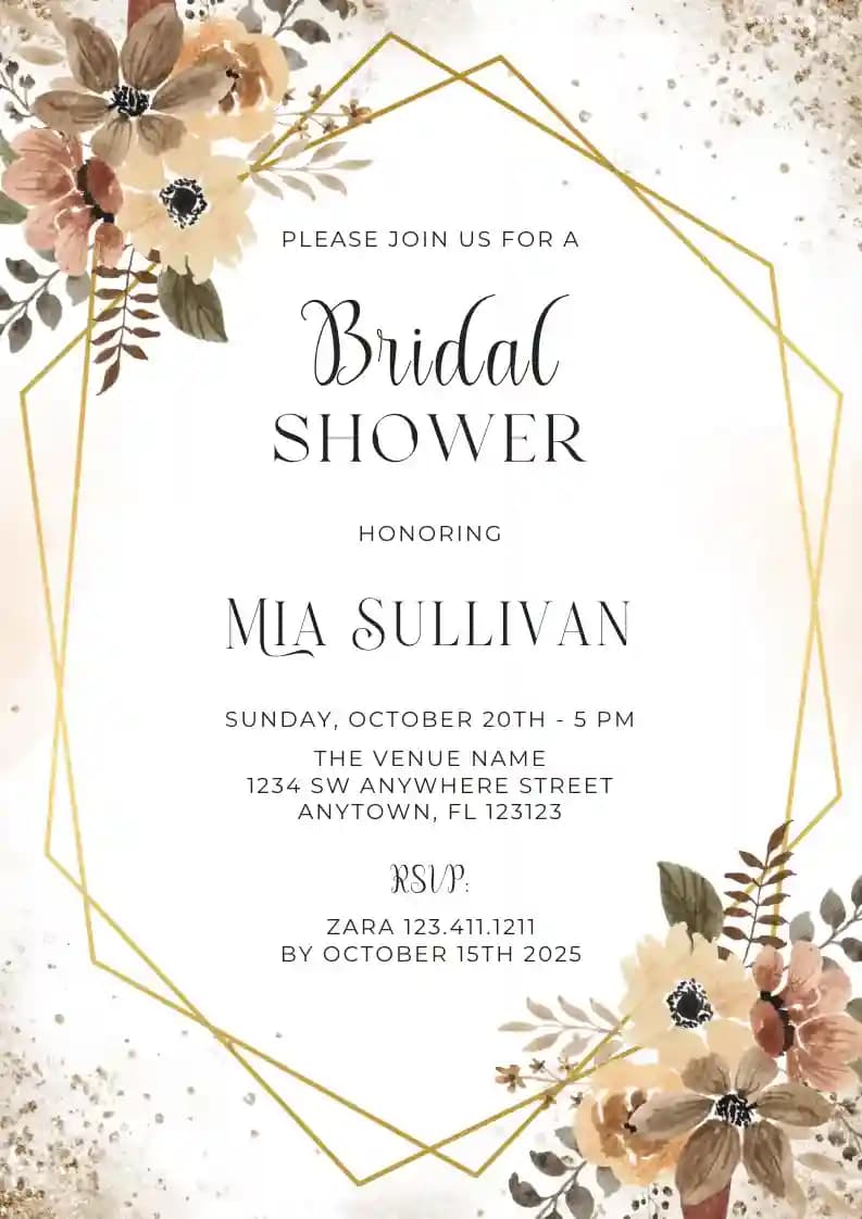 Undangan Bridal Shower - Bunga Coklat Berdebu