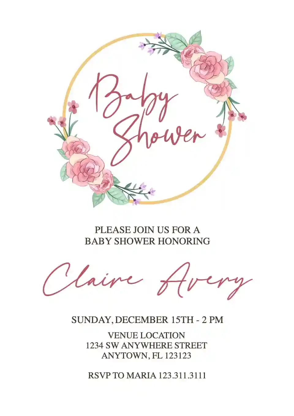 Baby Shower Invitationer - Akvarel Blomsterramme