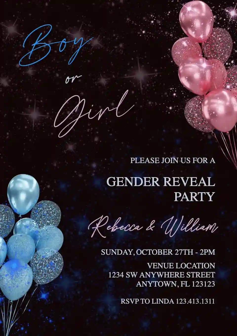 Gender Reveal Uitnodigings - Blou En Pienk Ballonne Glinster