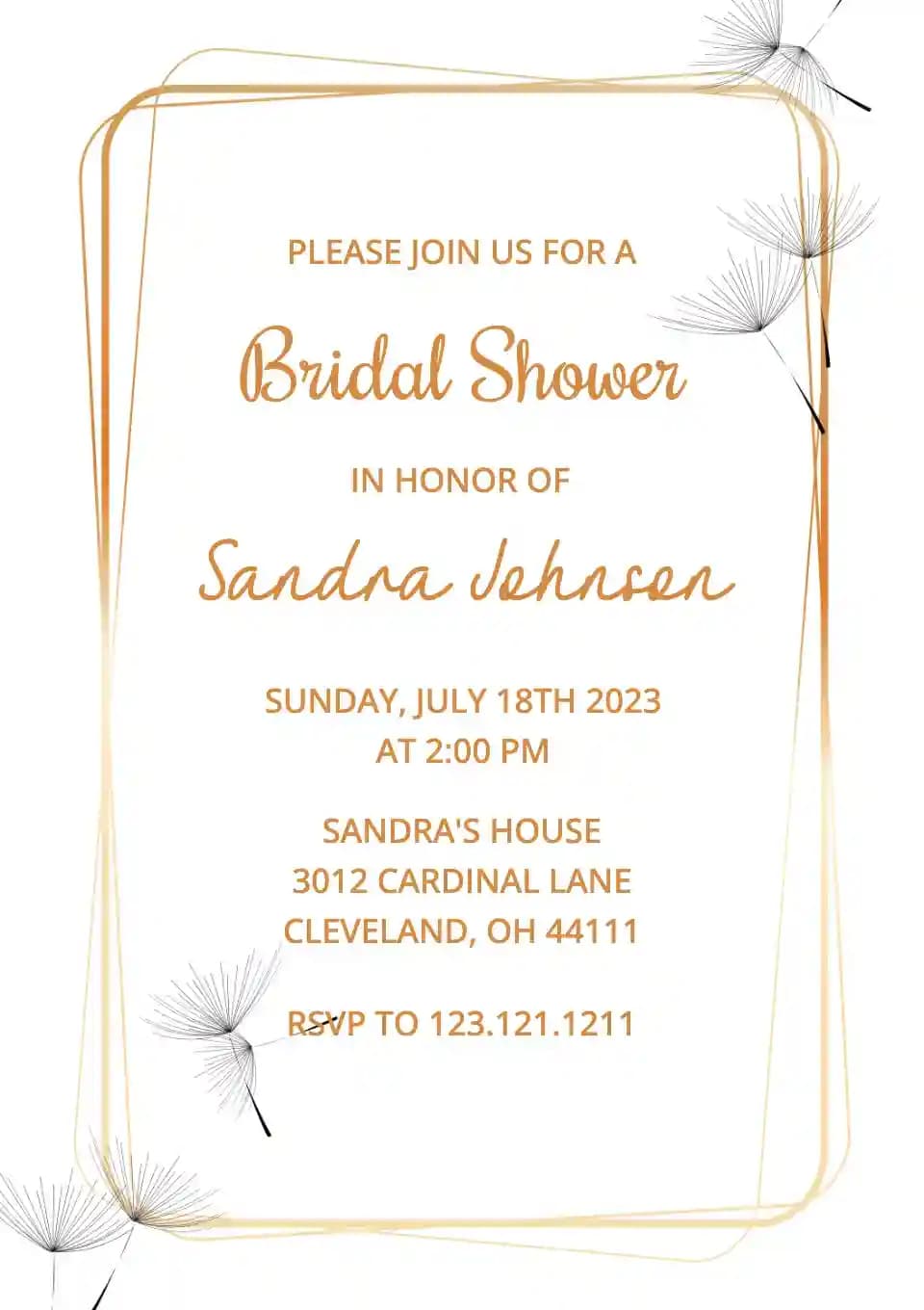 Inviti Per Il Bridal Shower - Bordo D'oro