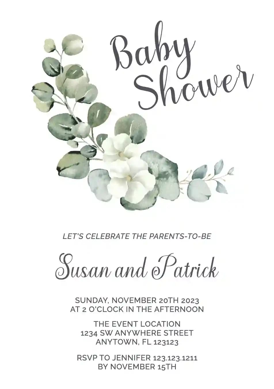 Invitaciones De Baby Shower - Hoja De Eucalipto