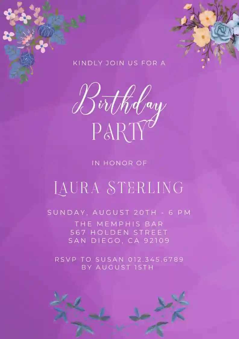 Invitaciones De Cumpleaños Para Adolescentes - Borde Floral