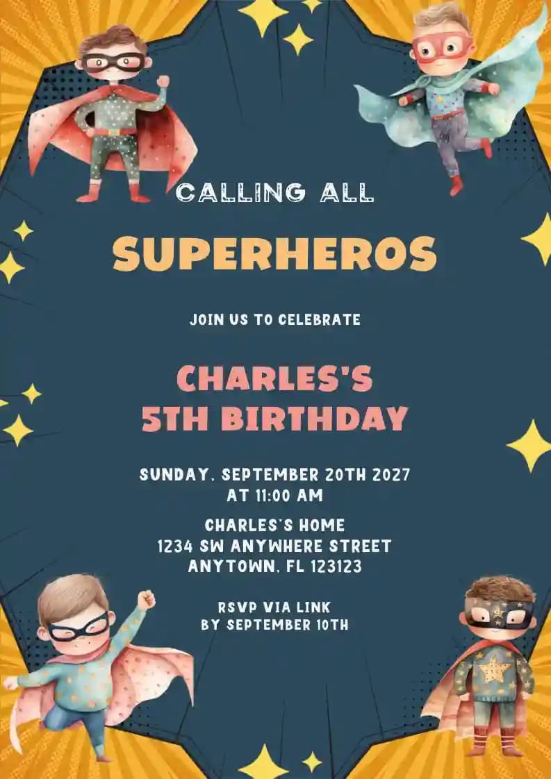 Children's Birthday Invitations - Superhero Boy