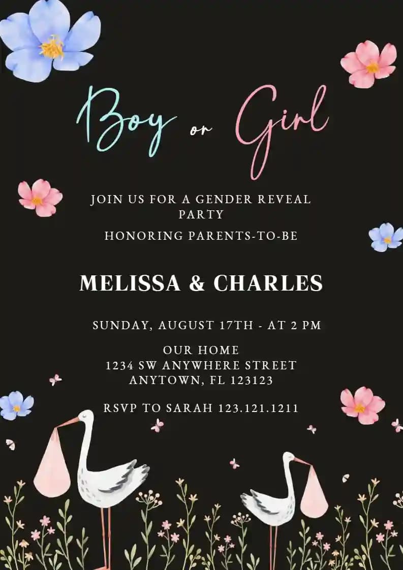 Invitations De Gender Reveal - Héron Et Fleurs