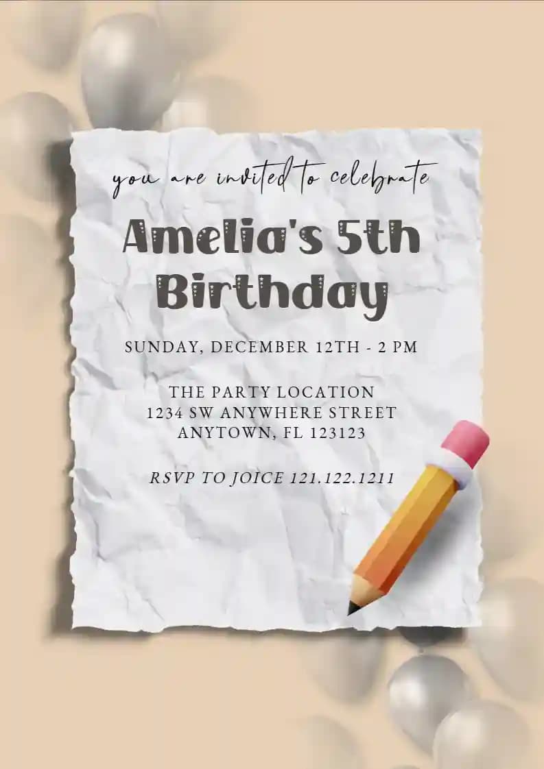 Invitaciones De Cumpleaños Infantiles - Lápiz Y Papel