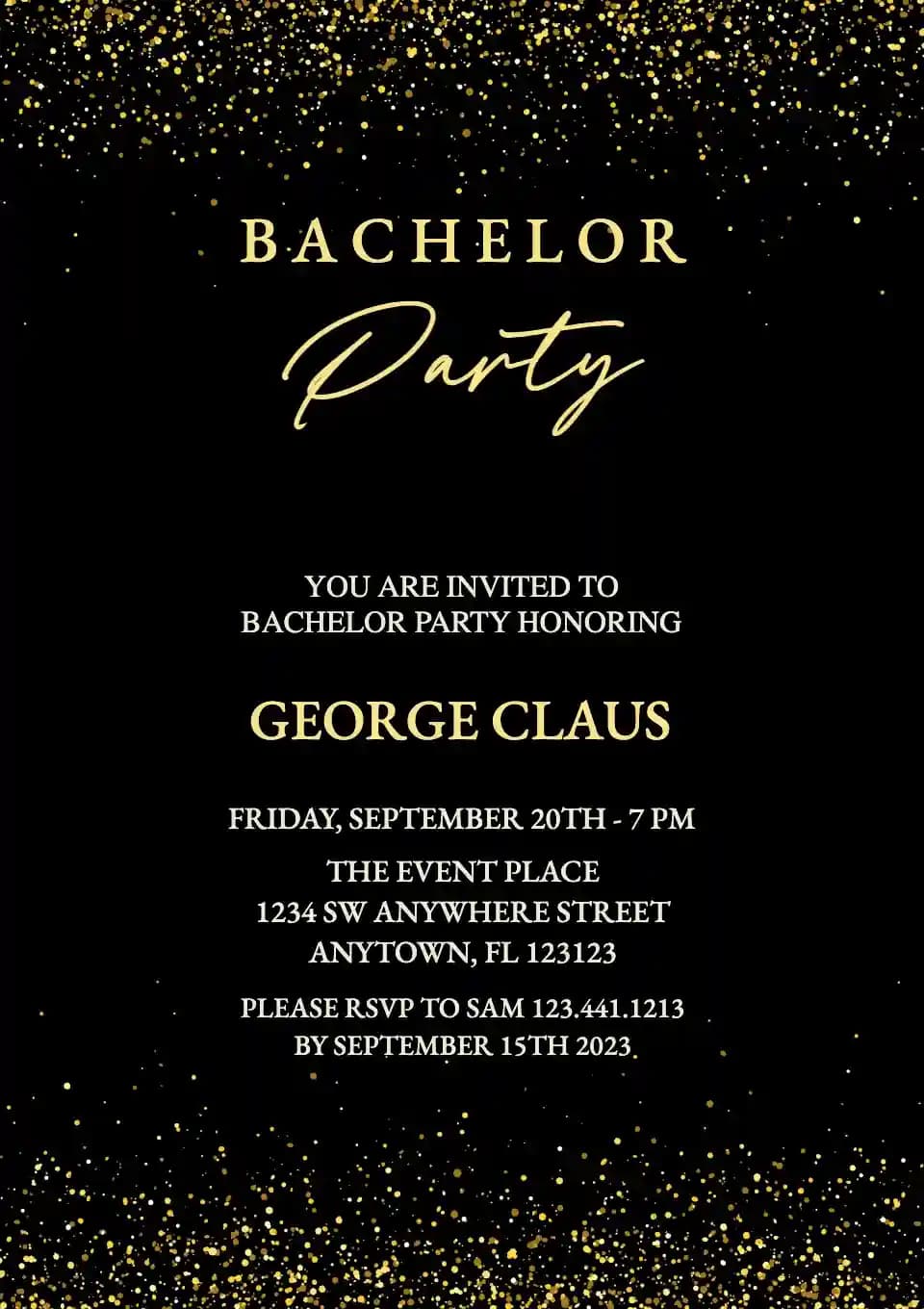 Invitations D'enterrement De Vie De Garçon - Paillettes D'or