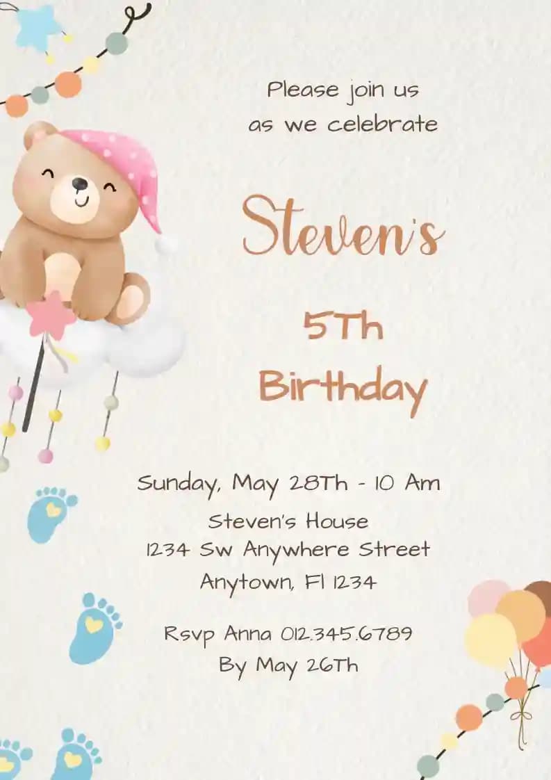 Invitations D'anniversaire Pour Enfants - Mignon Petit Ours