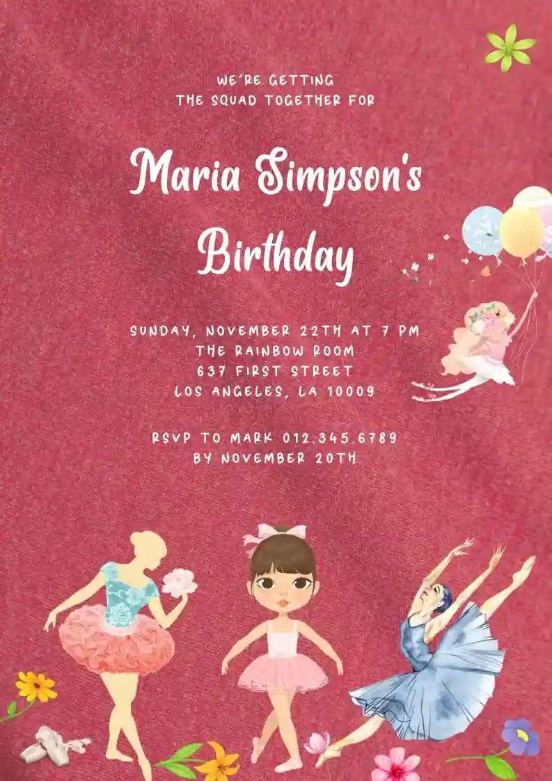 Children's Birthday Invitations - Ballerina
