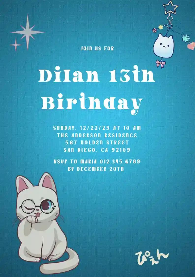 Cute Cat White Anime - Teens Birthday