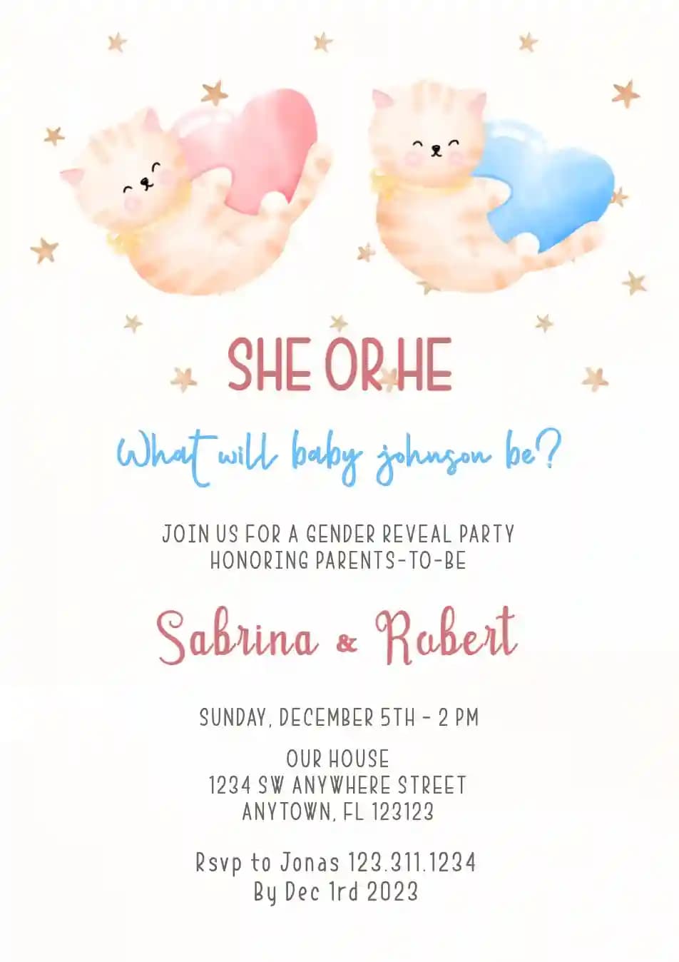 Inviti Per Gender Reveal - Gatto Carino