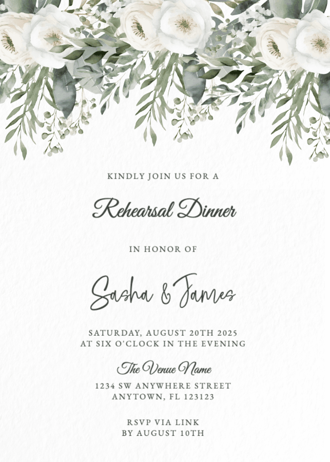 Rehearsal Dinner Invitations - Soft watercolor flower
