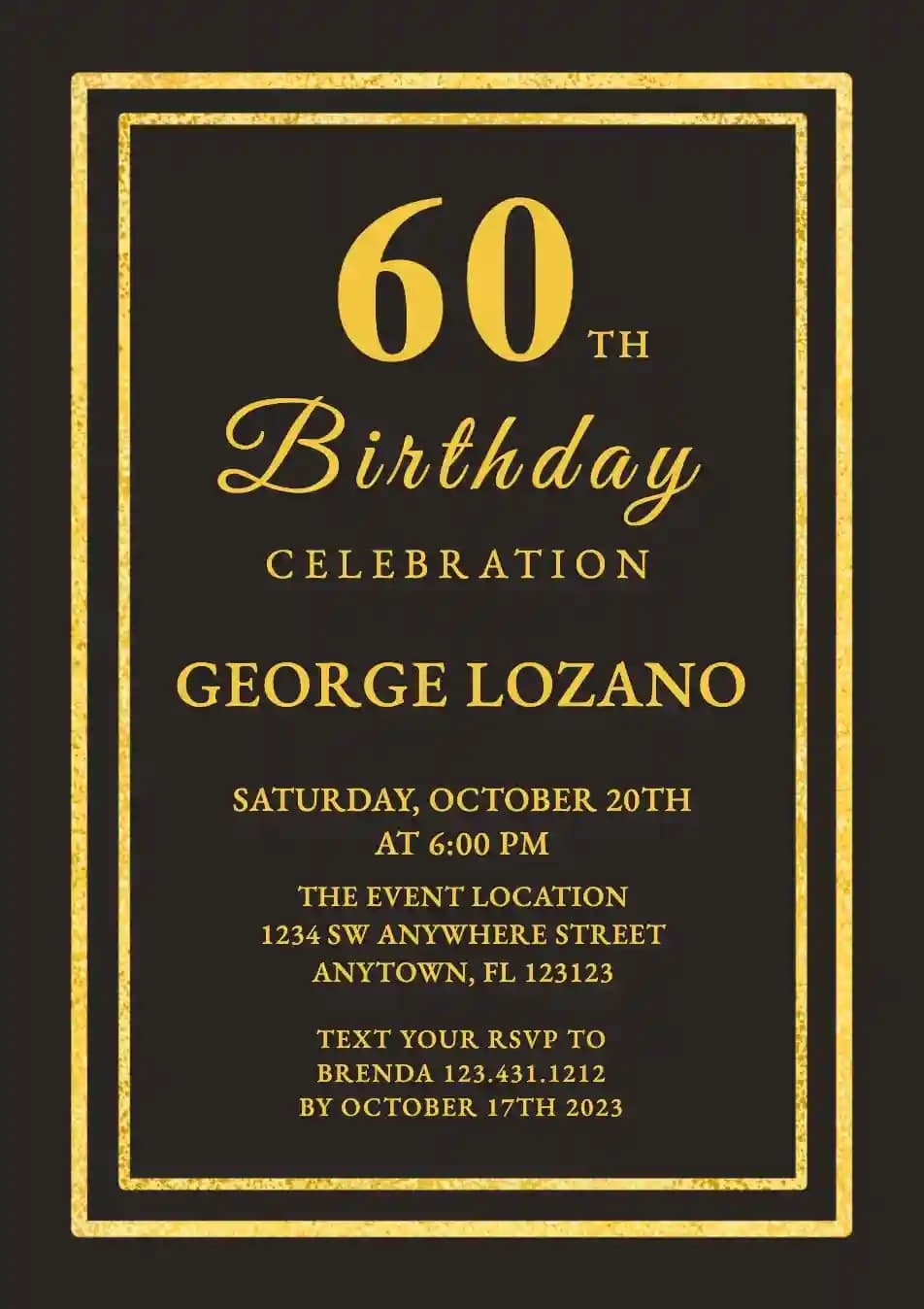 Adults Birthday Invitations - Glitter Gold Frame