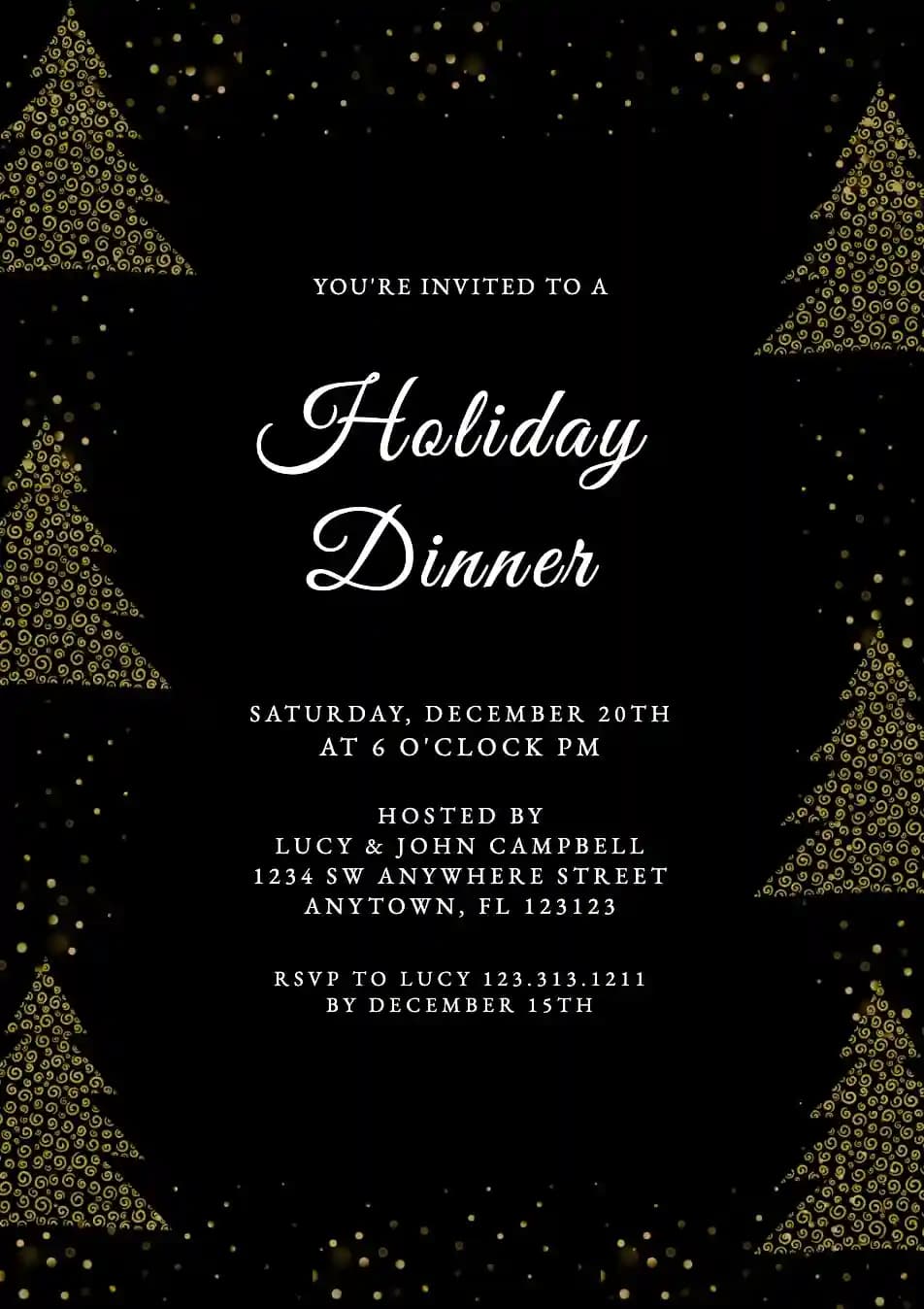 Julefrokost Invitationer - Guld Glitter Juletræ