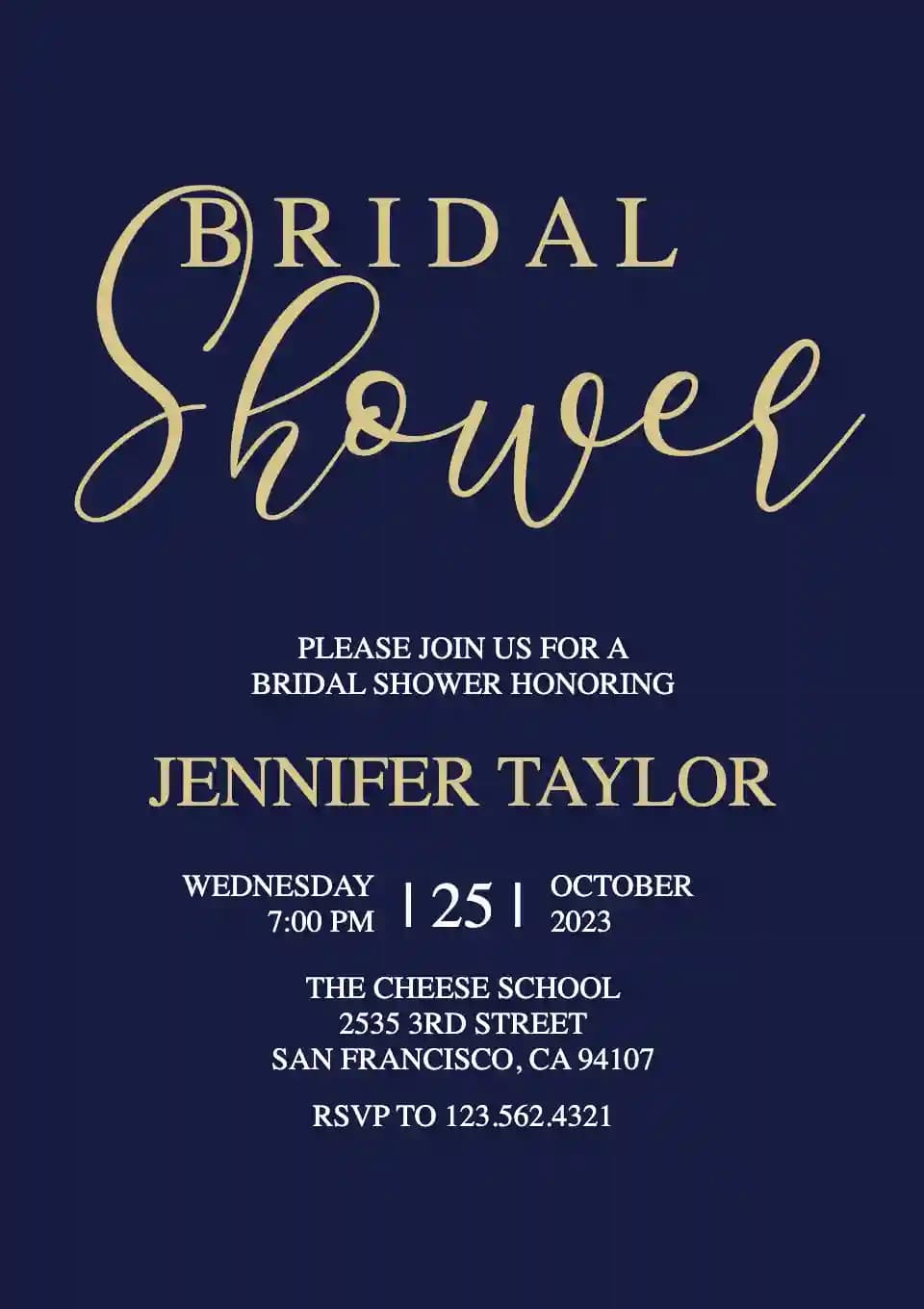 Inviti Per Il Bridal Shower - Semplice Blu Navy