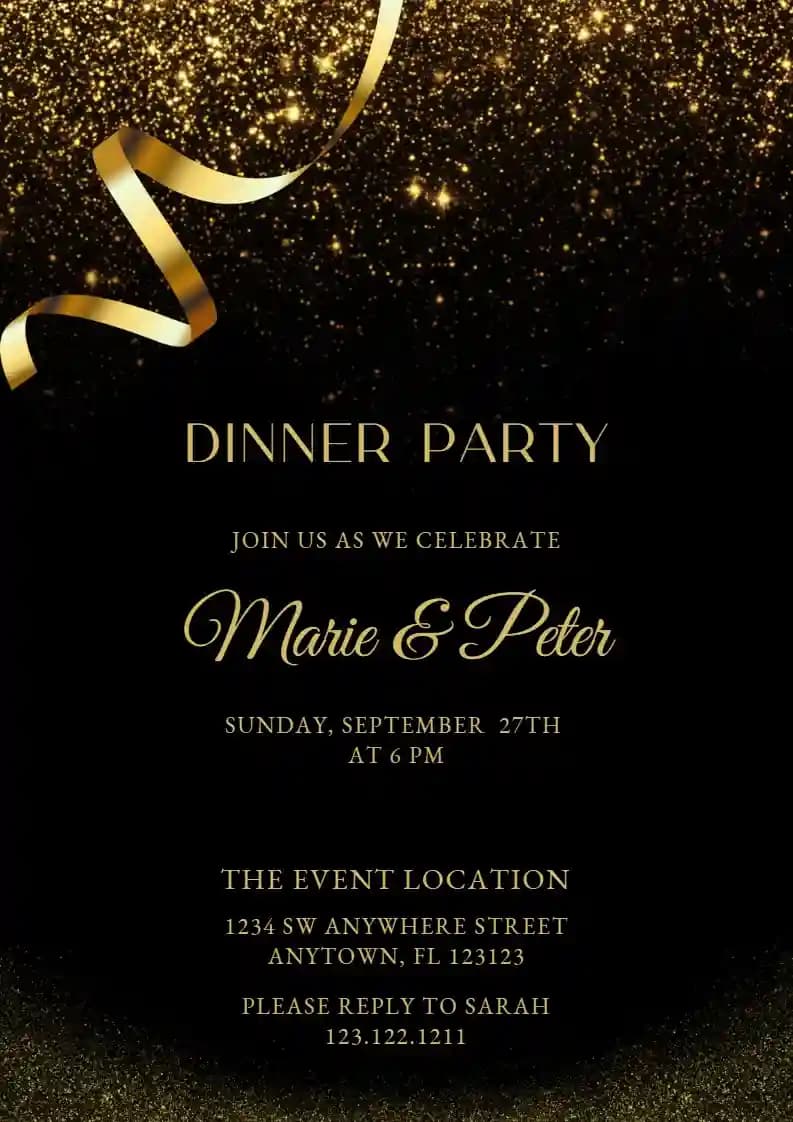 Invitaciones Para Cenas - Cinta Dorada