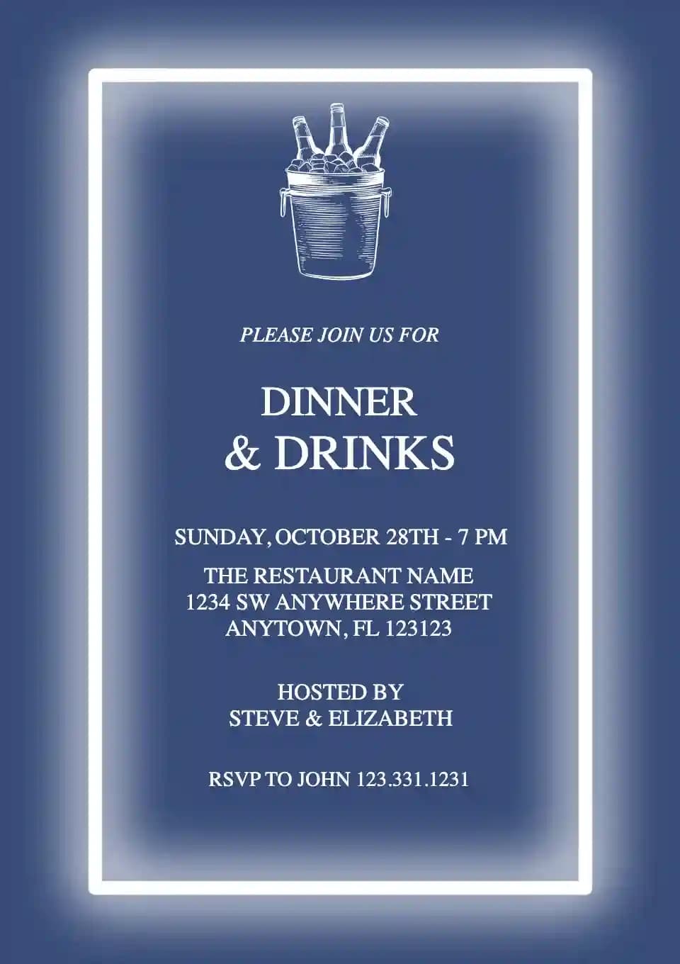 Invitaciones Para Cenas - Neón Blanco