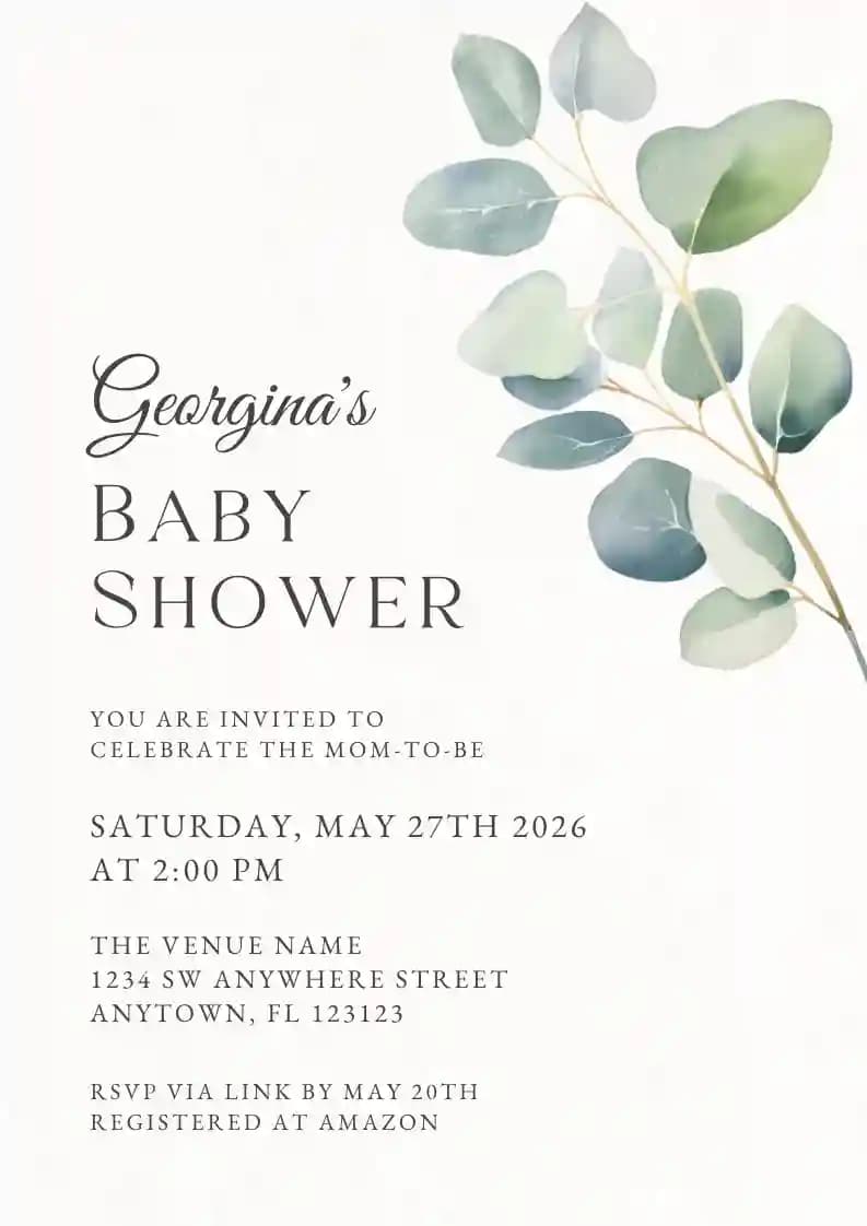 Baby Shower Invitationer - Minimalistisk Eukalyptus