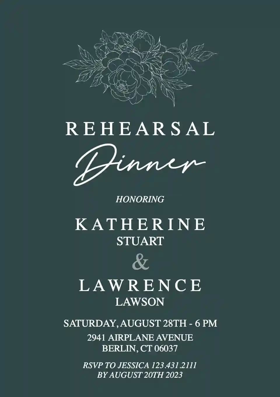 Rehearsal Dinner Invitations - Flower Sketch Green
