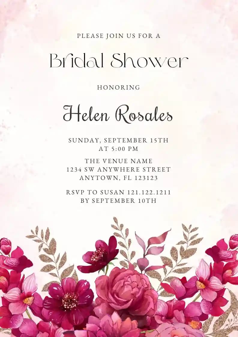 Invitații Pentru Bridal Shower - Trandafiri Roz