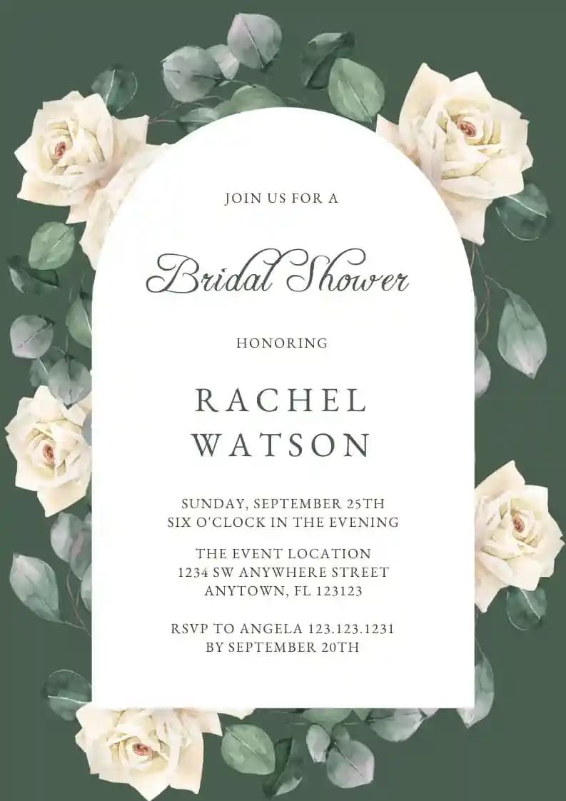 Inviti Per Il Bridal Shower - Cornice Ad Arco Di Rose