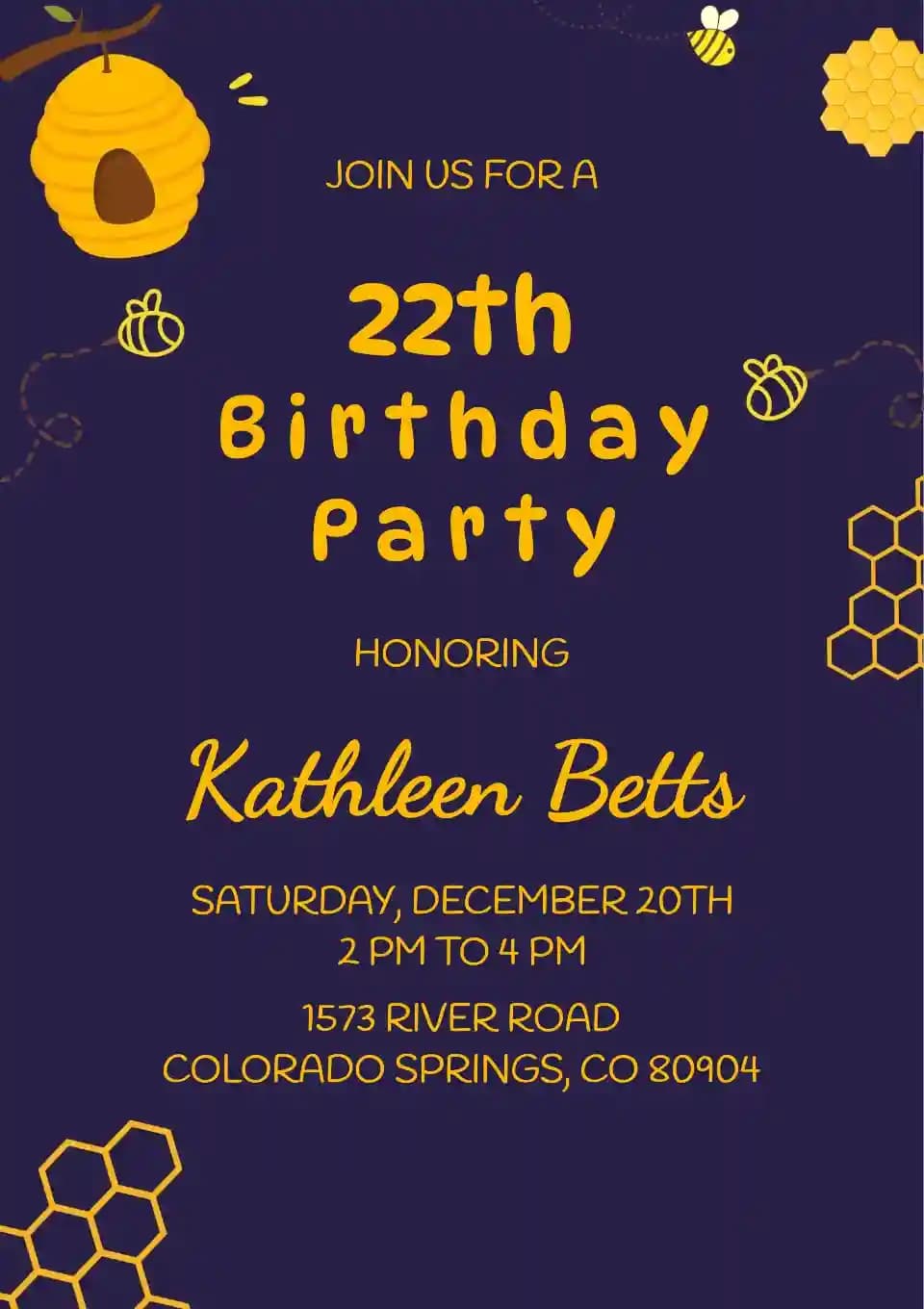 Invitaciones De Cumpleaños Para Adultos - Plantilla De Fiesta De Cumpleaños De Abeja