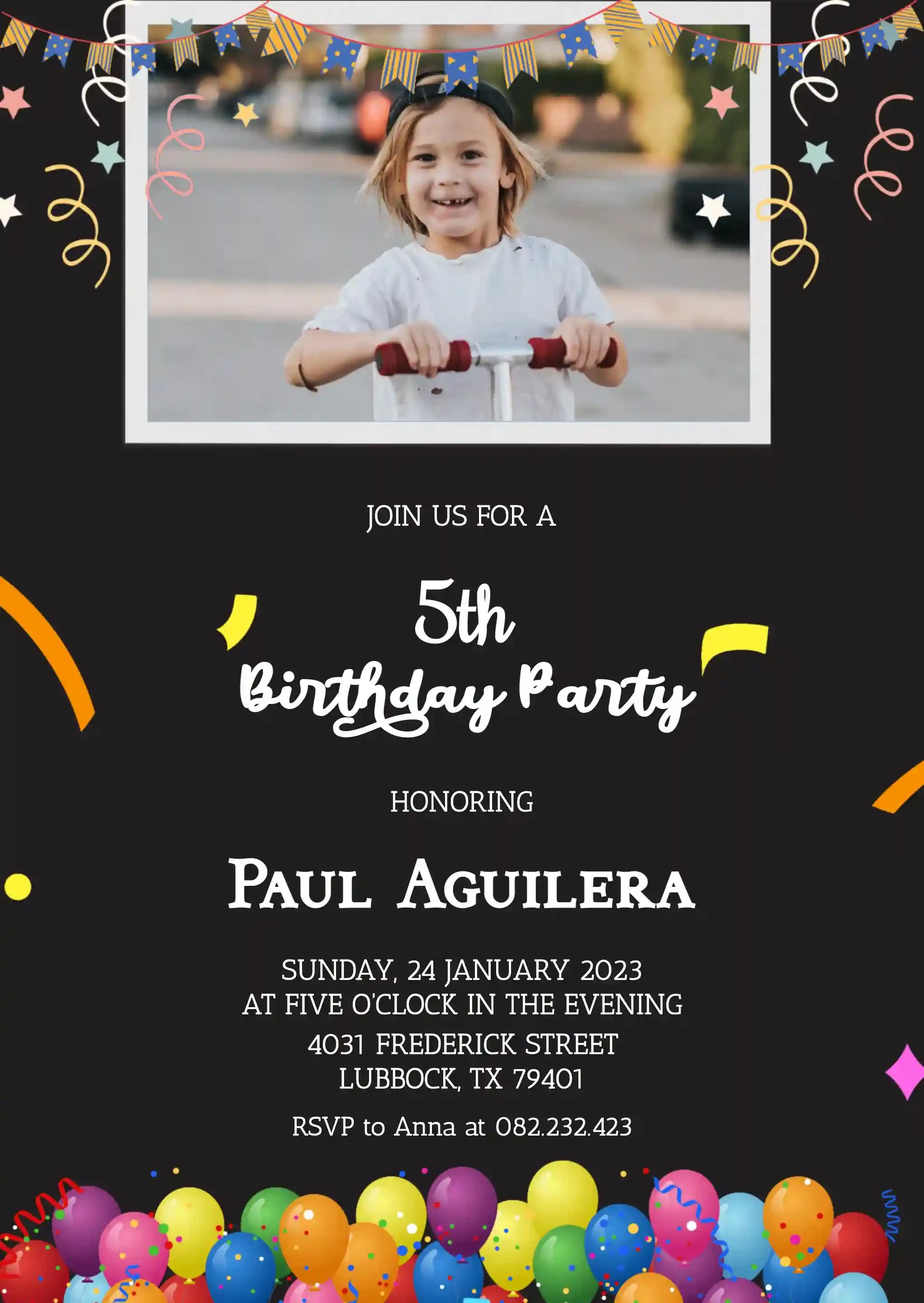 Children's Birthday Invitations - Confetti With Balloons