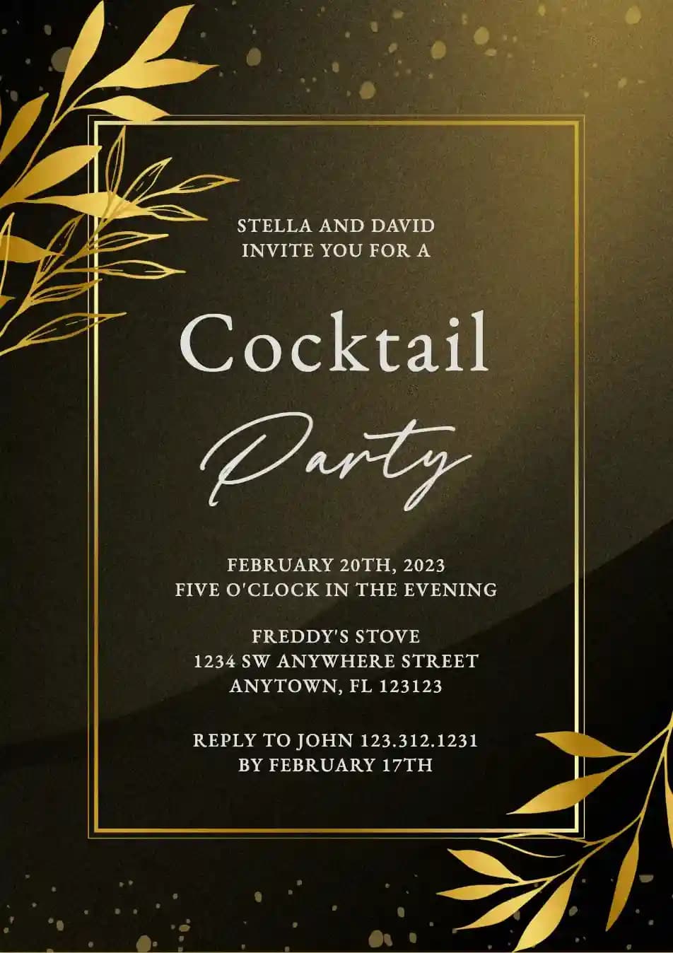 Cocktail Party Invitations - Gold Leaf Frame