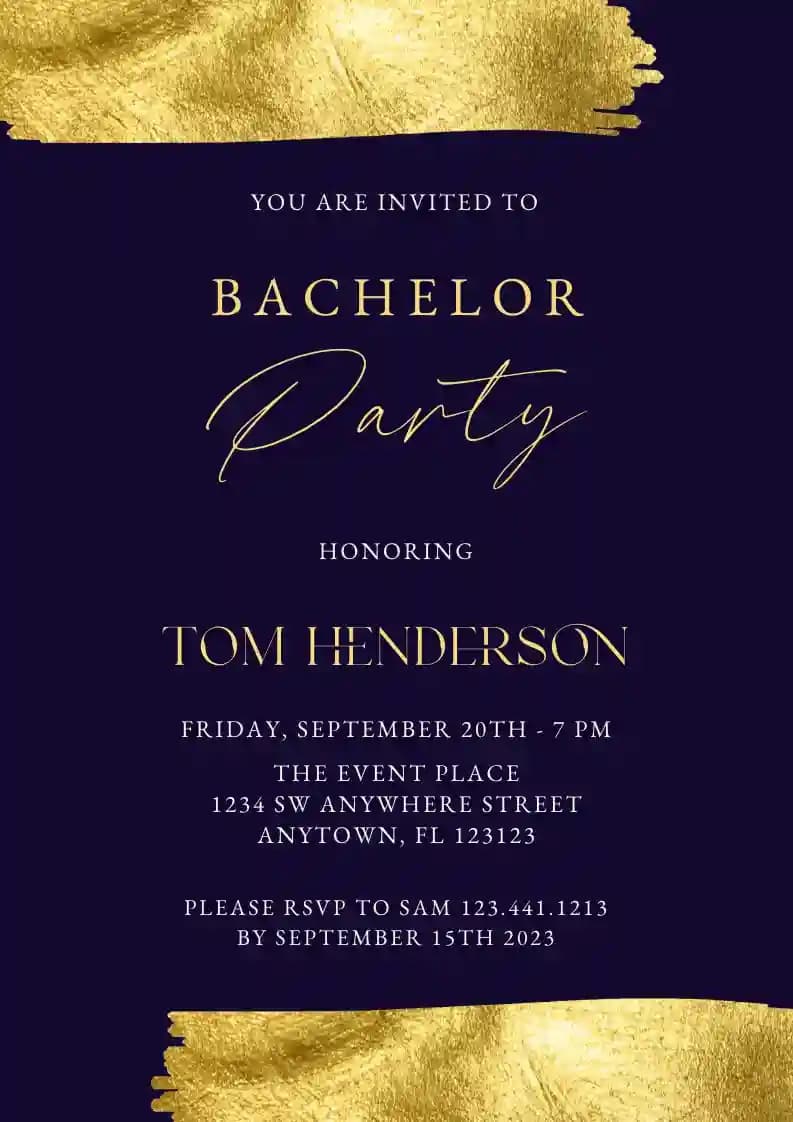 Bachelor Party Invitations - Splases Of Gold