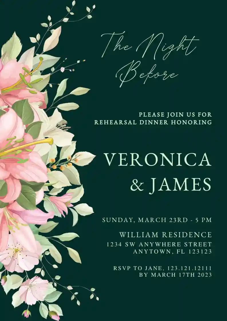 Rehearsal Dinner Invitations - Classy Pink Lilies