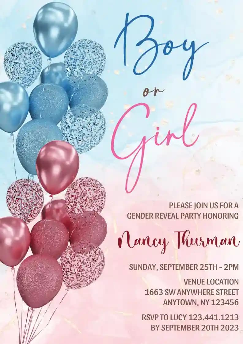 Invitasjoner Til Gender Reveal - Glitterballonger