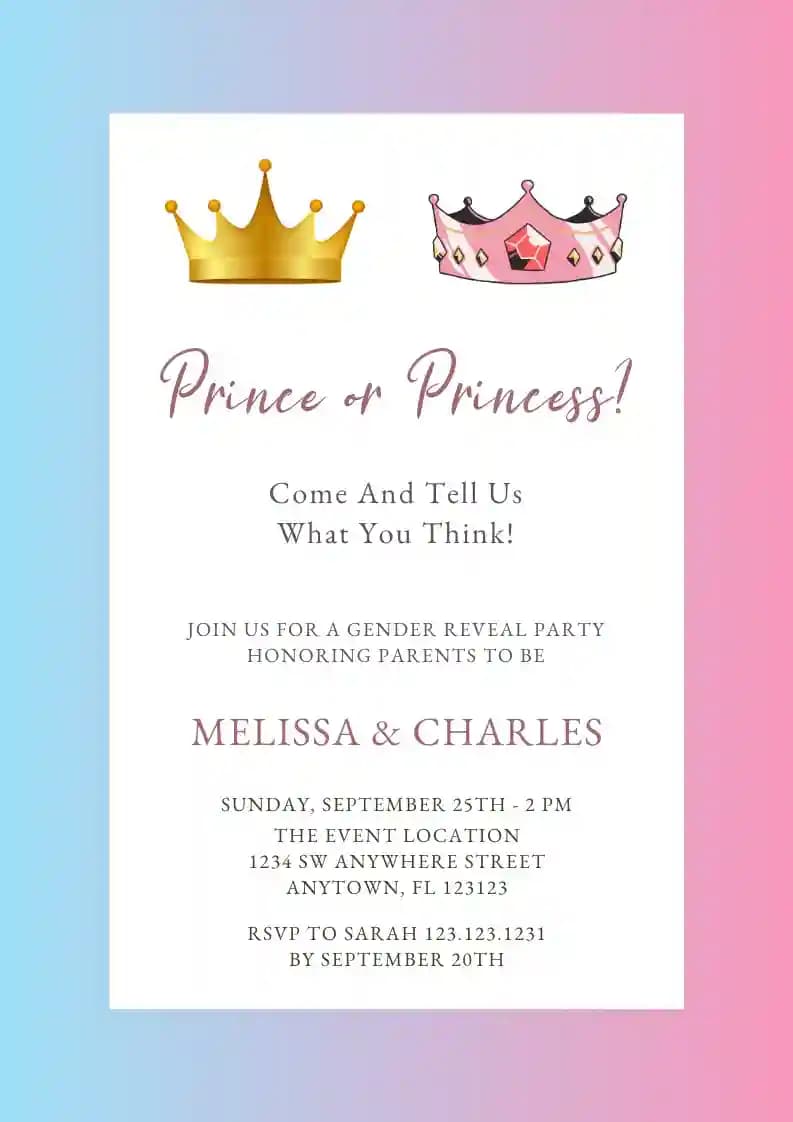 Invitationer Til Gender Reveal - Prins Eller Prinsesse