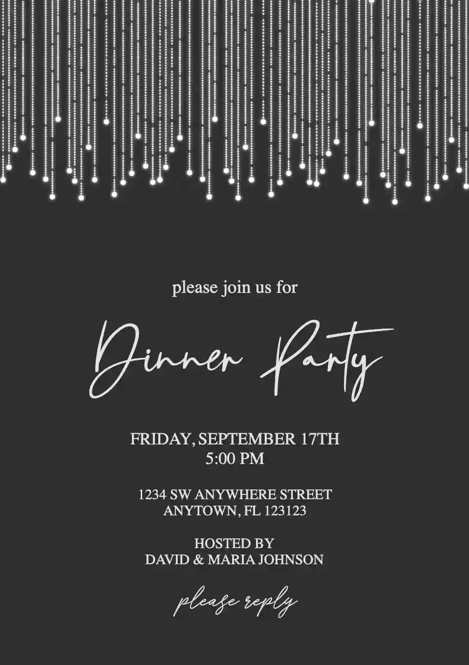 Invitaciones Para Cenas - Luces De Cadena De Plata