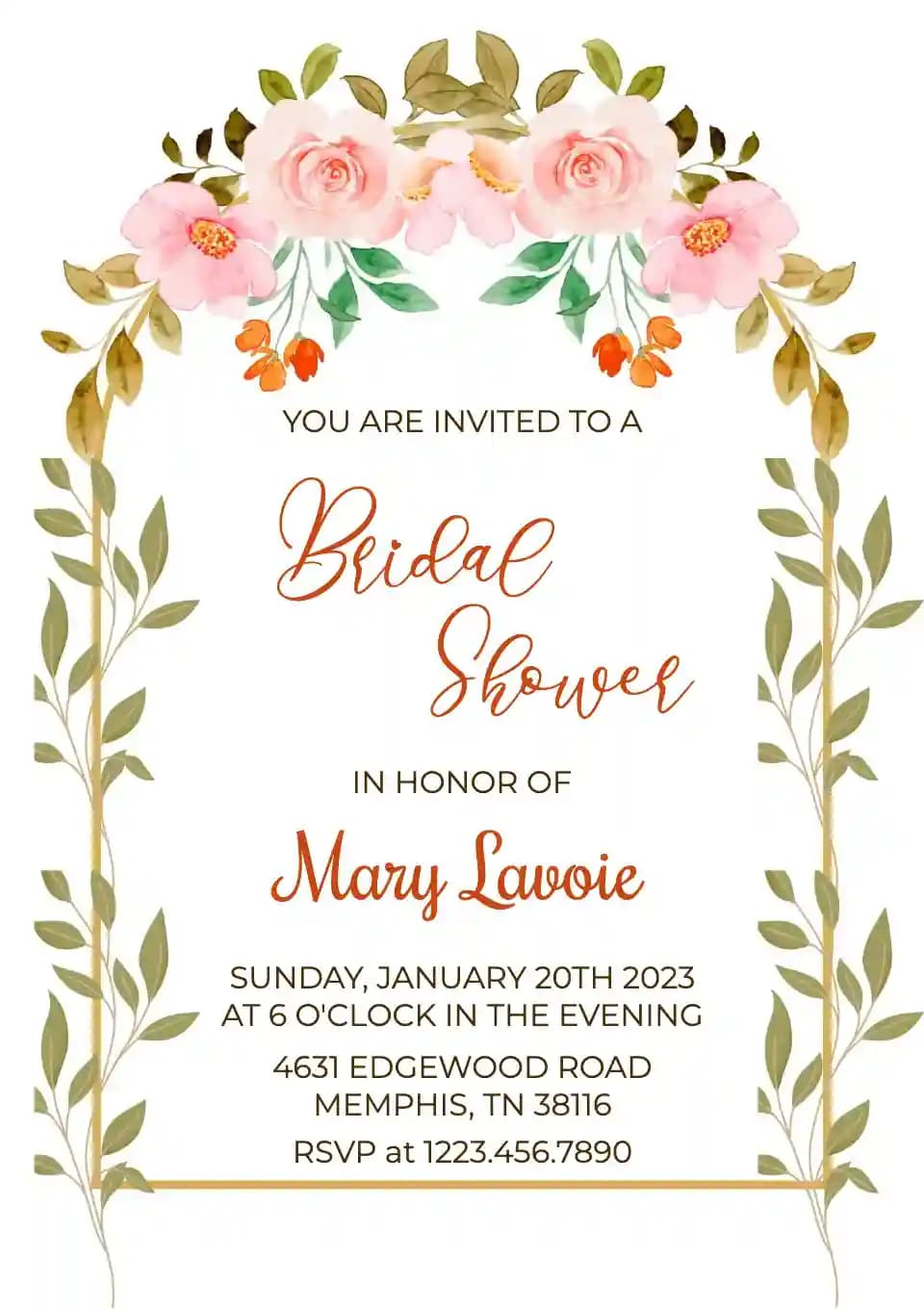 Invitații Pentru Bridal Shower - Poarta Roz Floral